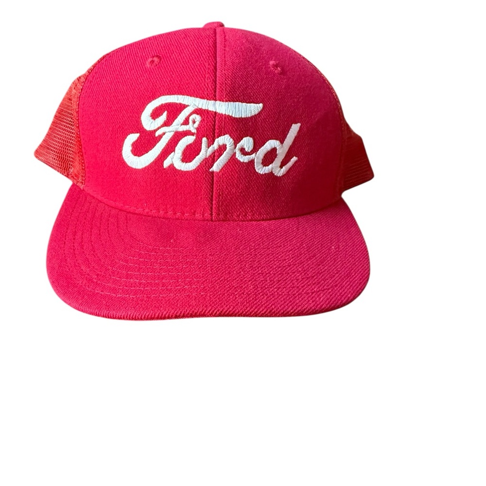 Vintage Ford Script Logo Trucker‎ Hat Red Mesh Snapback Decky USA Cap